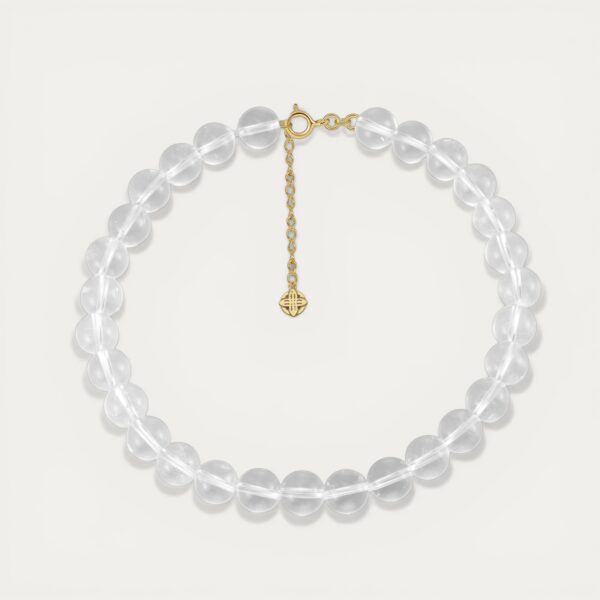 שרשרת Clear עשויה אבן קוורץ טבעית שקופה עם סוגר כסף 925 בציפוי זהב 14 קראט