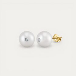 עגילי Adele עם פנינה ומואסינייט בציפוי זהב