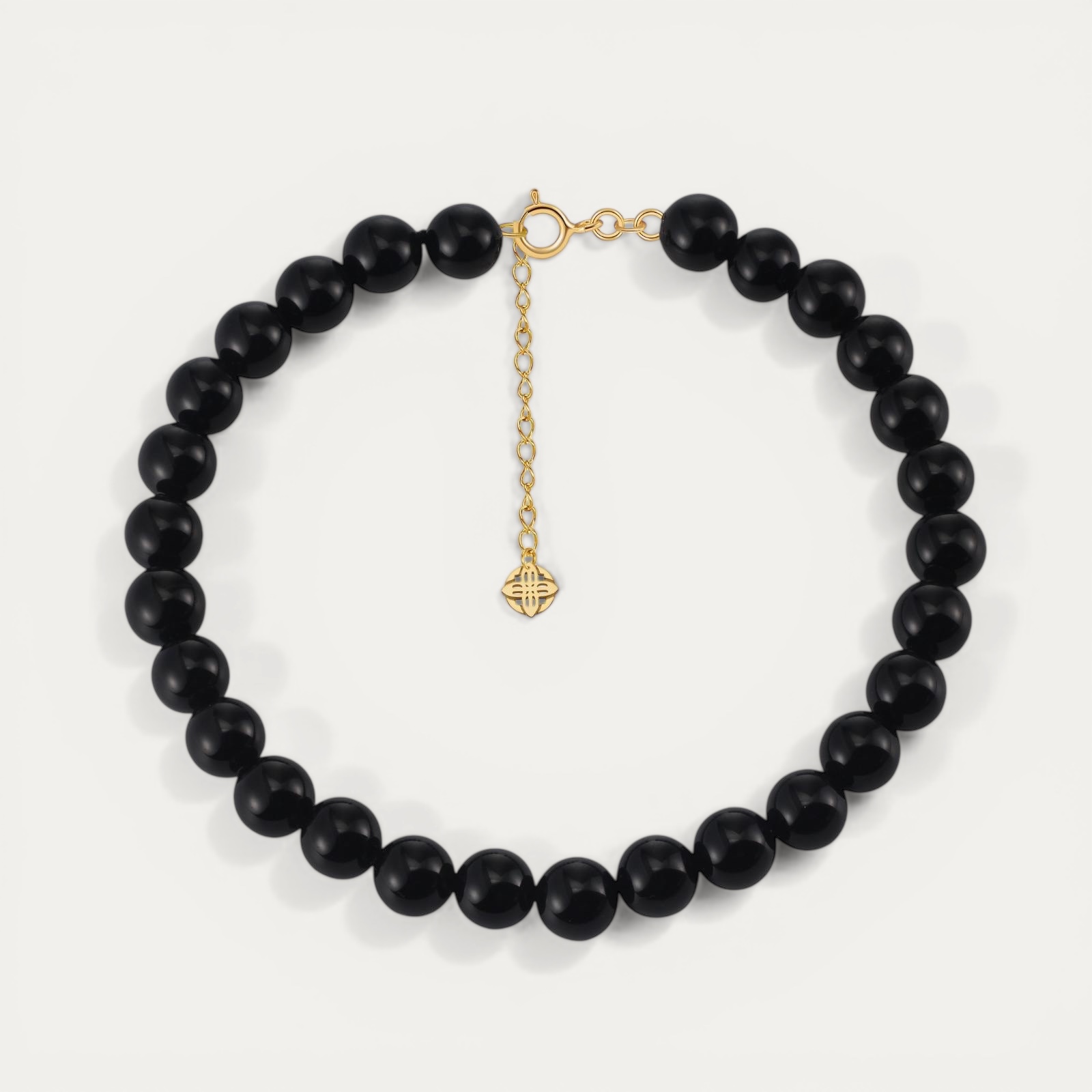 IMG_5819.JPG שרשרת Caviar L מאבן Onyx טבעית בגוון שחור מבריק עם סוגר בציפוי זהב