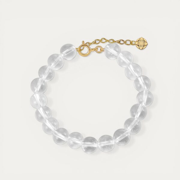 צמיד Clear עשוי אבני קוורץ טבעיות שקופות עם סוגר כסף 925 בציפוי זהב 14 קראט