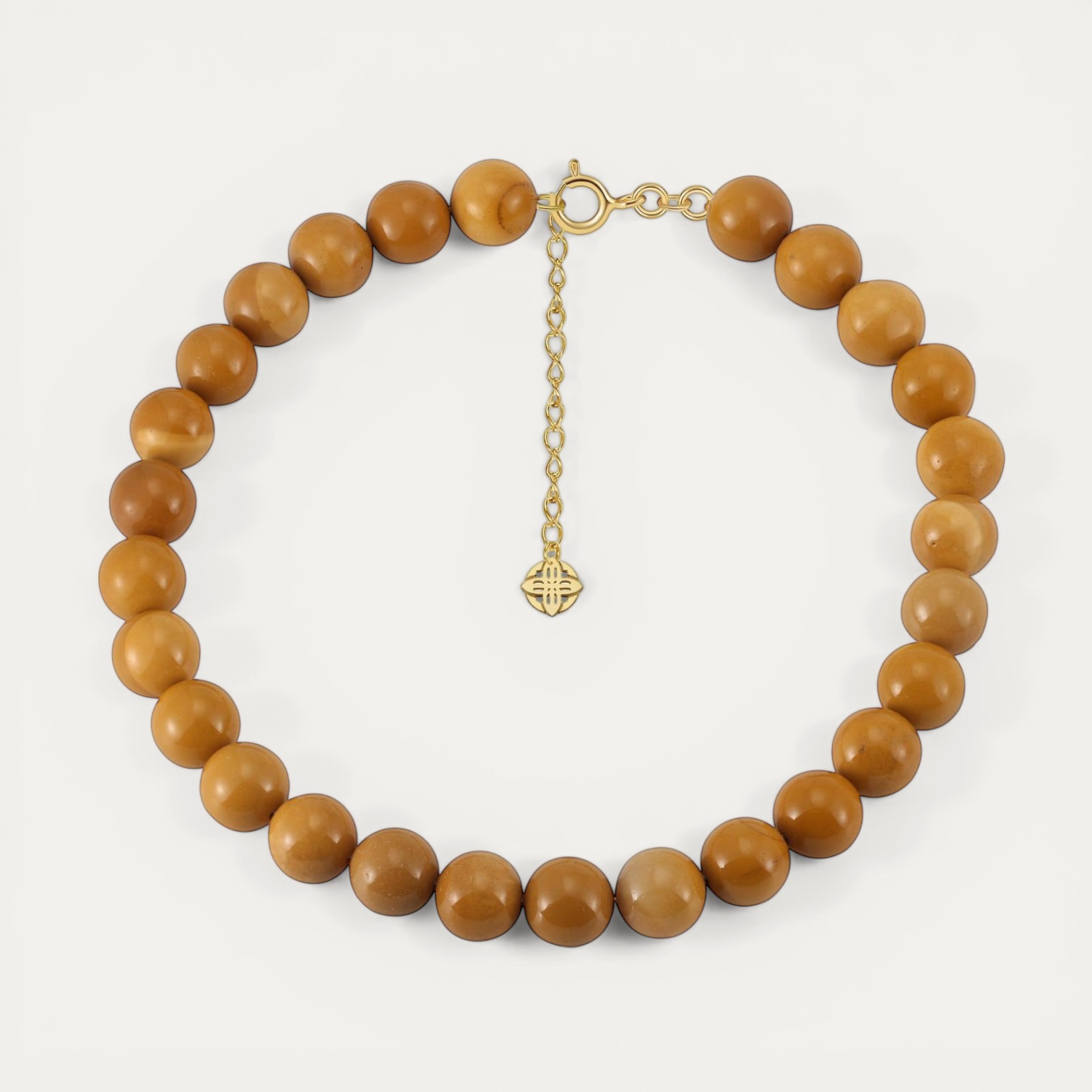 IMG_5835.JPG שרשרת Mokit עשויה מאבני Mookaite טבעיות בגוון צהוב חמים עם סוגר כסף 925 בציפוי זהב 14 קראט