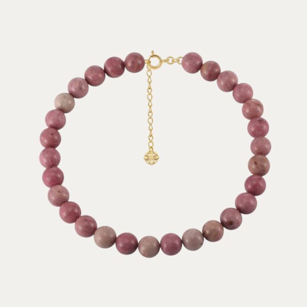 שרשרת Pink מאבן Rhodonite טבעית בגוון ורוד עמוק עם נימים עדינים