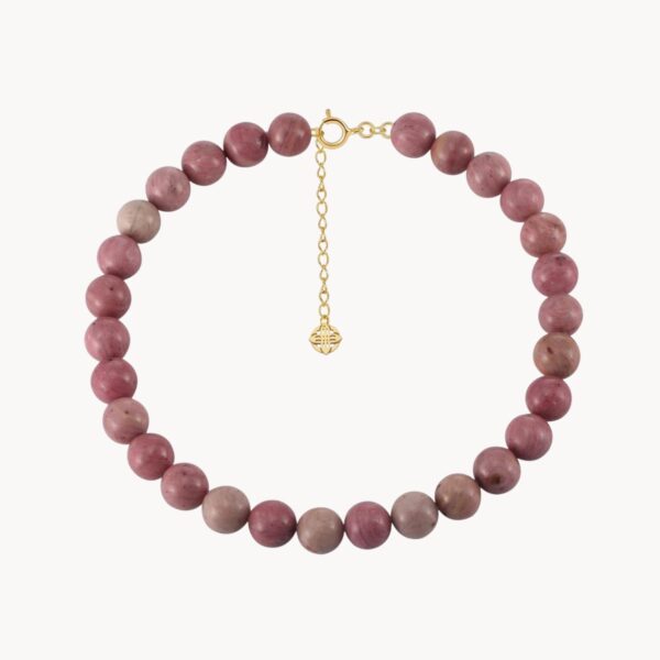 שרשרת Pink מאבן Rhodonite טבעית בגוון ורוד עמוק עם נימים עדינים