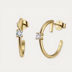 עגיל Jules Gold בציפוי זהב 14 קארט עם שיבוץ מואסיניט עגול