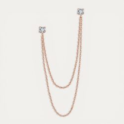 עגיל שרשרת לשתי חורים עשוי כסף 925 בציפוי רוז גולד בשיבוץ יהלומי מואסינייט