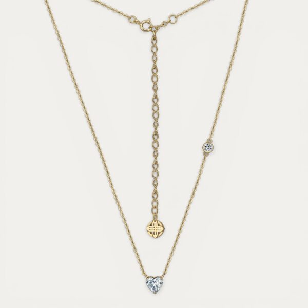 שרשרת Lev Gold בציפוי זהב עם אבן מואסיניט בצורת לב ואבן עגולה נוספת