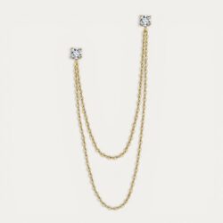 עגיל Two Gold בציפוי זהב עם שתי שרשראות ואבני מואסיניט עגולות