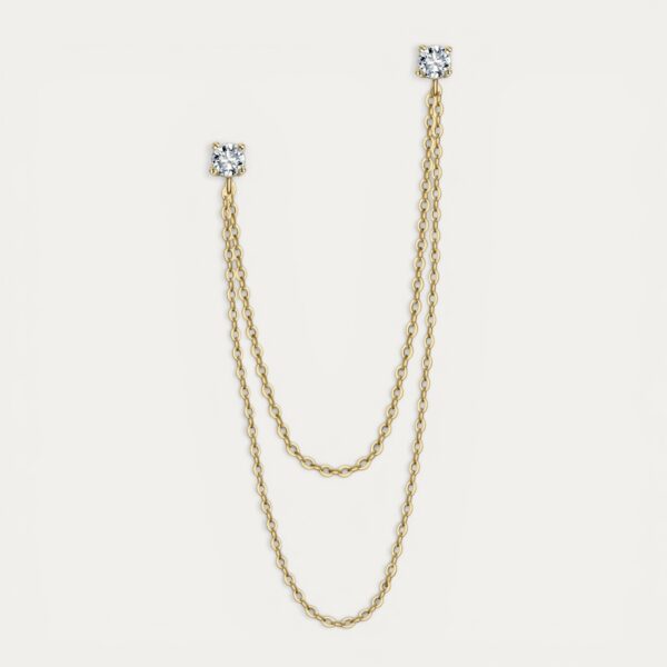 עגיל Two Gold בציפוי זהב עם שתי שרשראות ואבני מואסיניט עגולות