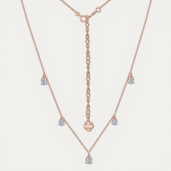 שרשרת Five Pears Rose בציפוי רוז גולד עם 5 אבני מואסיניט בצורת אגס