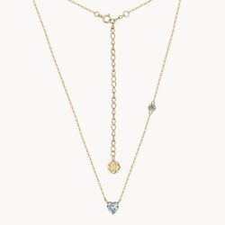 שרשרת Lev Gold בציפוי זהב עם אבן מואסיניט בצורת לב ואבן עגולה נוספת