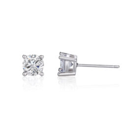 Silver 925 Stud Earring - עגיל כסף צמוד משובץ זרקון עגול