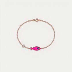 צמיד pink fish מכסף 925 בציפוי רוז גולד עם תליון דג אמייל ושיבוץ ZC