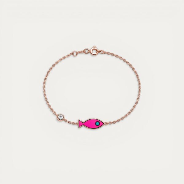צמיד pink fish מכסף 925 בציפוי רוז גולד עם תליון דג אמייל ושיבוץ ZC