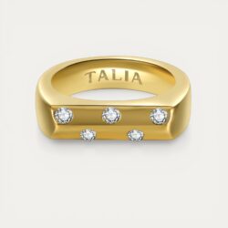 טבעת Lumière בציפוי זהב 14K בעיצוב משולש עם 5 אבני מואסיניט