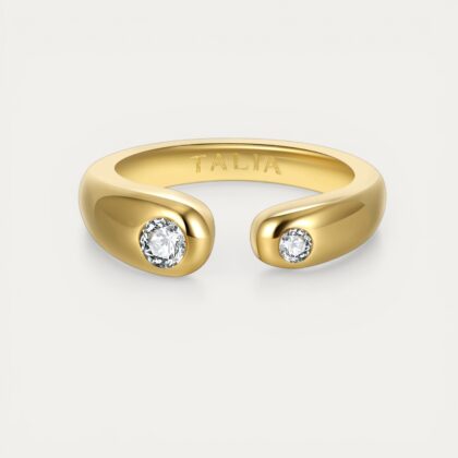 טבעת Dual Glow בציפוי זהב 14K פתוחה עם שתי אבני מואסיניט