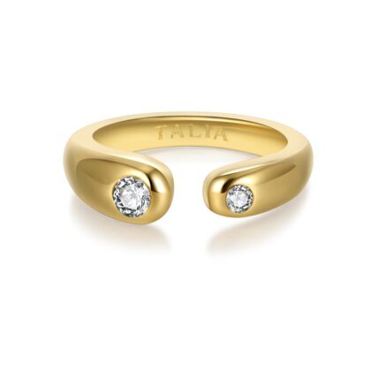 טבעת Dual Glow בציפוי זהב 14K פתוחה עם שתי אבני מואסיניט