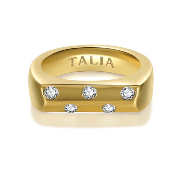 טבעת Lumière בציפוי זהב 14K בעיצוב משולש עם 5 אבני מואסיניט