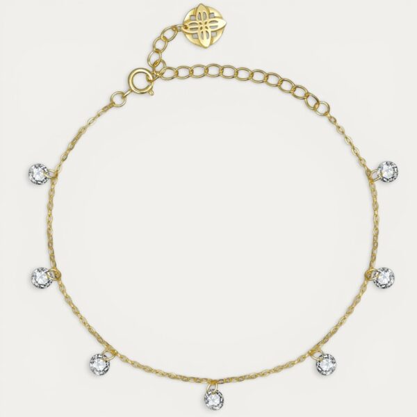 צמיד Gleam עשוי כסף 925 בציפוי זהב עם 7 זרקונים קדוחים ואורך 16+5 ס"מ