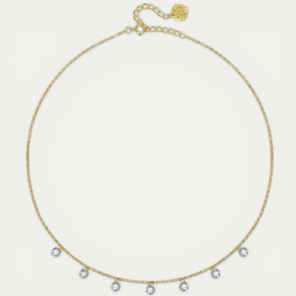 שרשרת Gleam עשויה כסף 925 בציפוי זהב 14 קראט עם שבעה זרקונים קדוחים ואורך מתכוונן