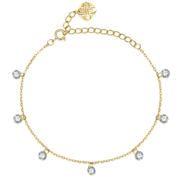 צמיד Gleam עשוי כסף 925 בציפוי זהב עם 7 זרקונים קדוחים ואורך 16+5 ס"מ