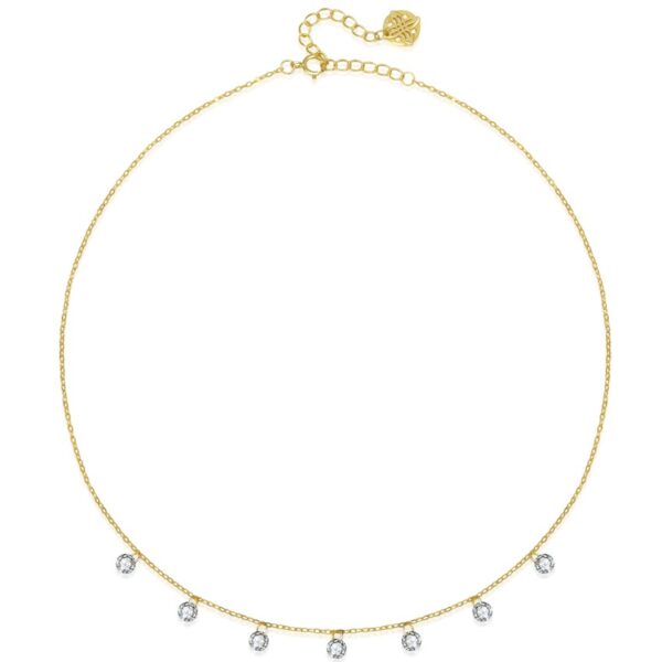 שרשרת Gleam עשויה כסף 925 בציפוי זהב 14 קראט עם שבעה זרקונים קדוחים ואורך מתכוונן