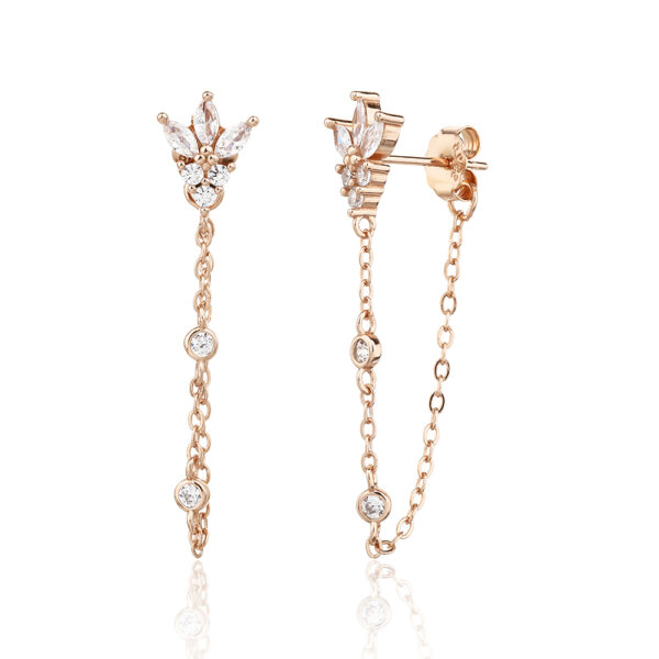 Lotus Rose - עגילי פרח רוז גולד עם שרשרת נופלת