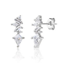 Prism Silver - עגילי כסף 925 בעיצוב גיאומטרי עם זרקונים בחיתוכים שונים