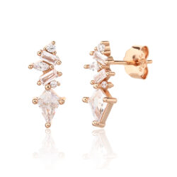 Prism Rose - עגילי כסף בציפוי רוז גולד בעיצוב גיאומטרי עם זרקונים משולבים