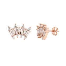 Royal Crown Studs - עגילים צמודים רוז גולד בצורת מניפה משובצת זרקונים