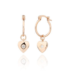 Classic Heart Rose Hoops - עגילי חישוק רוז גולד עם תליון לב נשלף