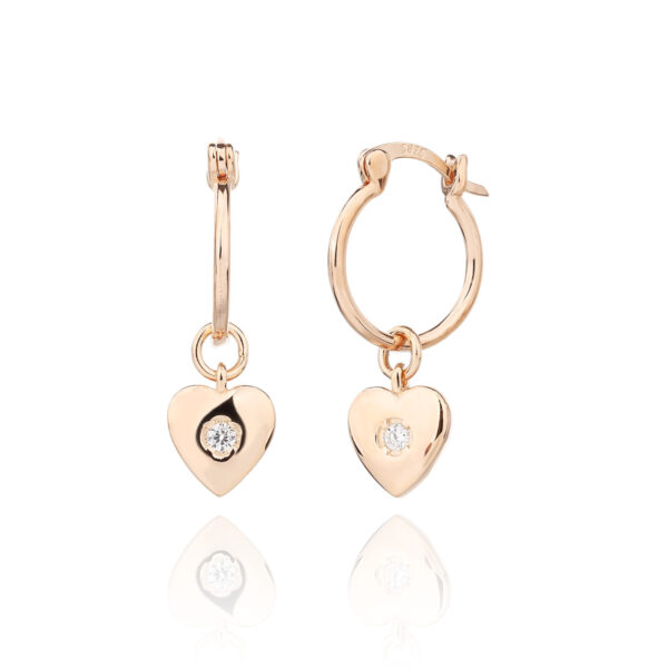 Classic Heart Rose Hoops - עגילי חישוק רוז גולד עם תליון לב נשלף
