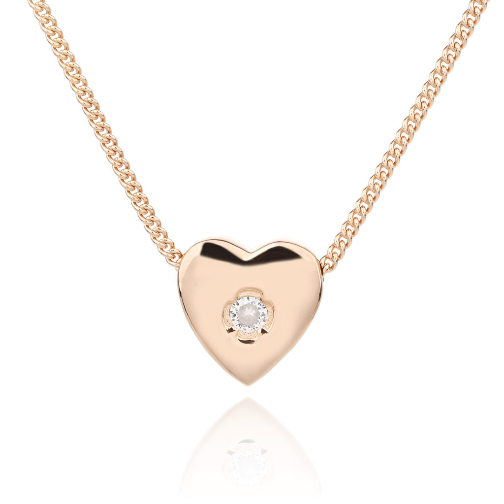 IMG_8508 Classic Heart Rose - שרשרת ציפוי רוז גולד עם תליון לב בגימור מוברש וזרקון