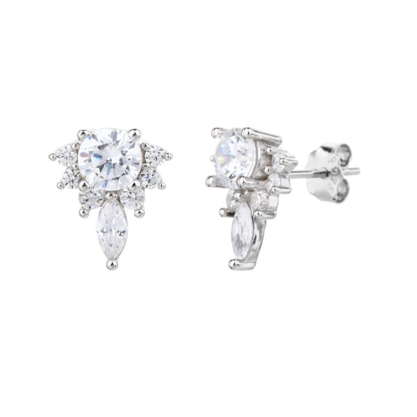 Radiance Silver - עגילים צמודים מכסף בשיבוץ אבנים מעורב