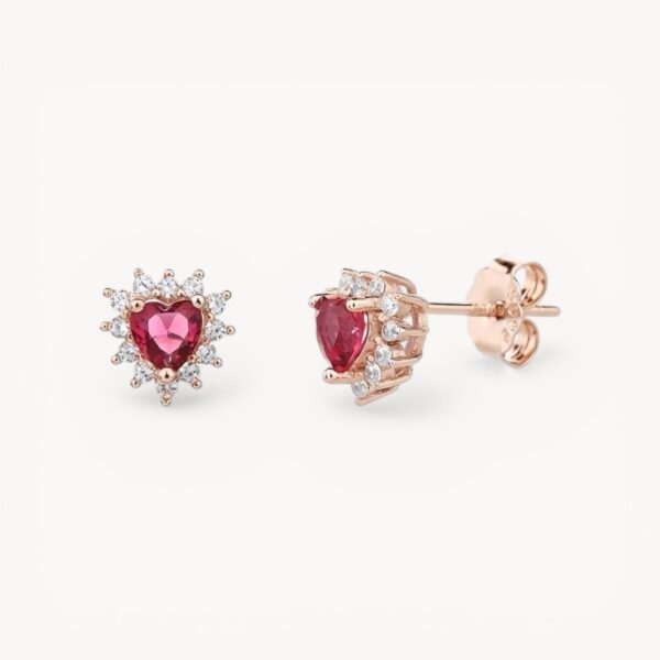 Amour Earrings - עגילי לב צמודים בציפוי רוז גולד ואבן ורודה