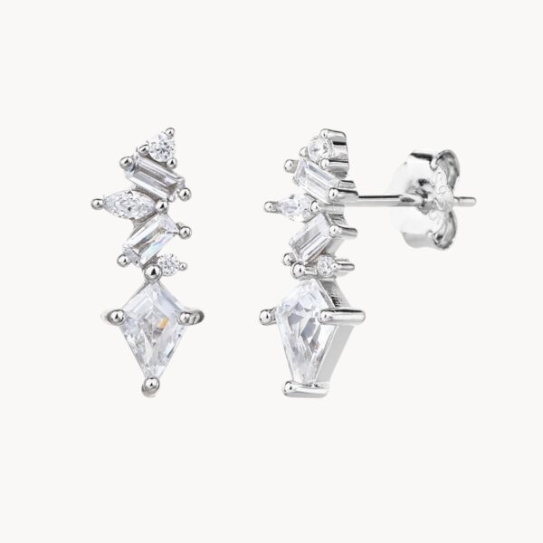 Prism Silver - עגילי כסף 925 בעיצוב גיאומטרי עם זרקונים בחיתוכים שונים