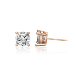 Rose Gold Plated Stud Earring - עגיל צמוד ציפוי רוז גולד זרקון עגול