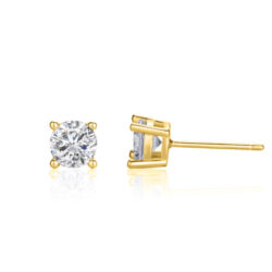 Gold Plated Stud Earring - עגיל צמוד ציפוי זהב זרקון עגול