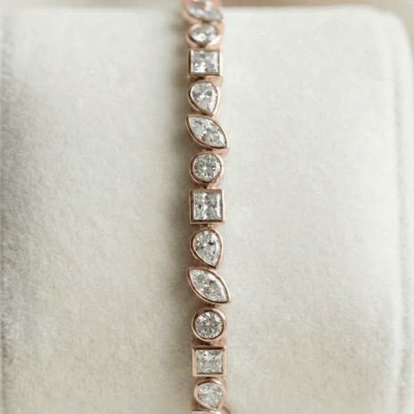 Rose Gold Tennis Bracelet Mixed Shapes - צמיד טניס רוז גולד אבנים משולבות