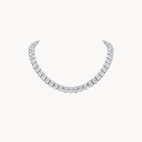 Silver Oval Tennis Necklace 40cm - שרשרת טניס כסף אבנים אובליות