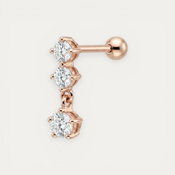Rose Gold Piercing 3 Zircons - עגיל פירסינג רוז גולד משובץ