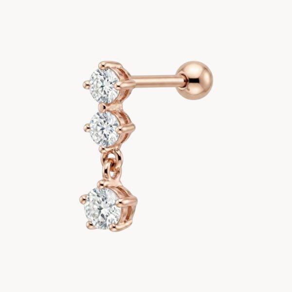 Rose Gold Piercing 3 Zircons - עגיל פירסינג רוז גולד משובץ ותלוי