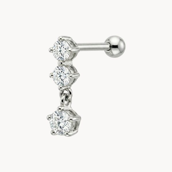 Silver 925 Piercing - עגיל פירסינג כסף 925 משובץ שלושה זרקונים