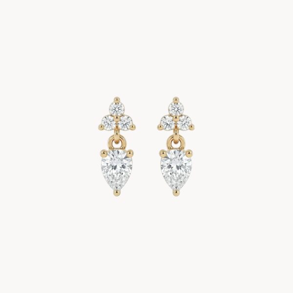 Gold Flower & Drop Earrings - זוג עגילי פרח וטיפה בציפוי זהב 14 קארט משובצים זרקונים