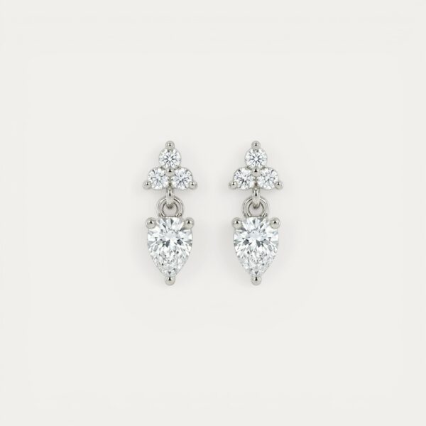 Silver Flower Drop Earrings - עגילי כסף טיפה ופרח משובצים