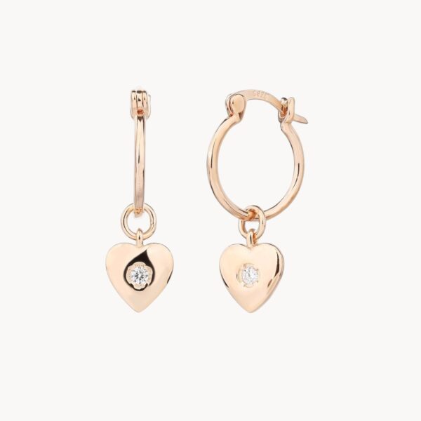 Classic Heart Rose Hoops - עגילי חישוק רוז גולד עם תליון לב נשלף