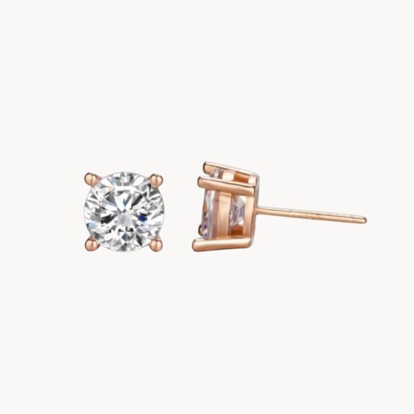 Rose Gold Plated Stud Earring - עגיל צמוד ציפוי רוז גולד זרקון עגול