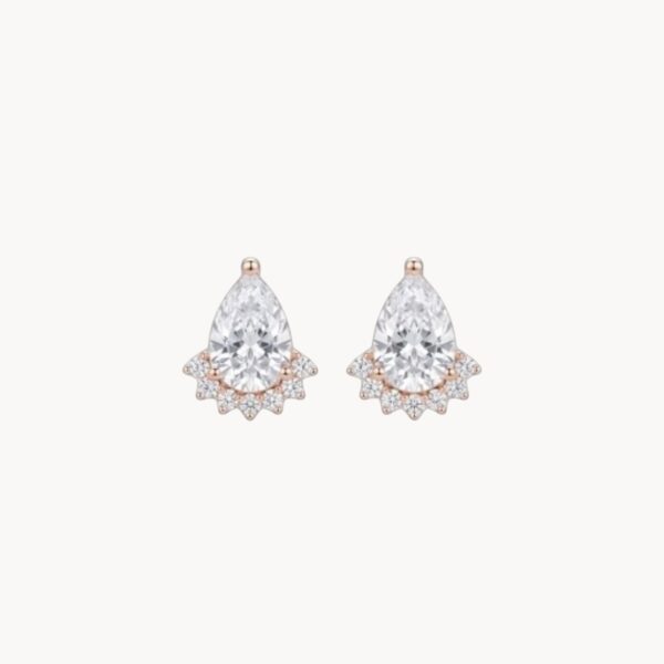 Rose Gold Royal Pear Earrings - זוג עגילי טיפה וכתר בציפוי רוז גולד משובצים זרקונים