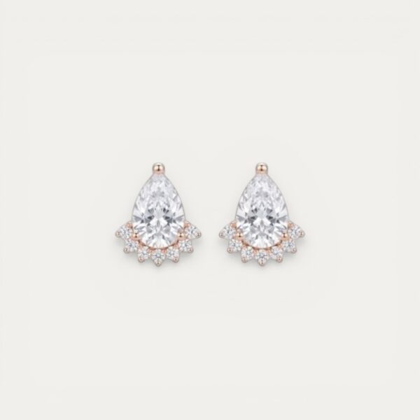 Rose Gold Royal Pear Earrings - זוג עגילי טיפה וכתר בציפוי רוז גולד משובצים זרקונים