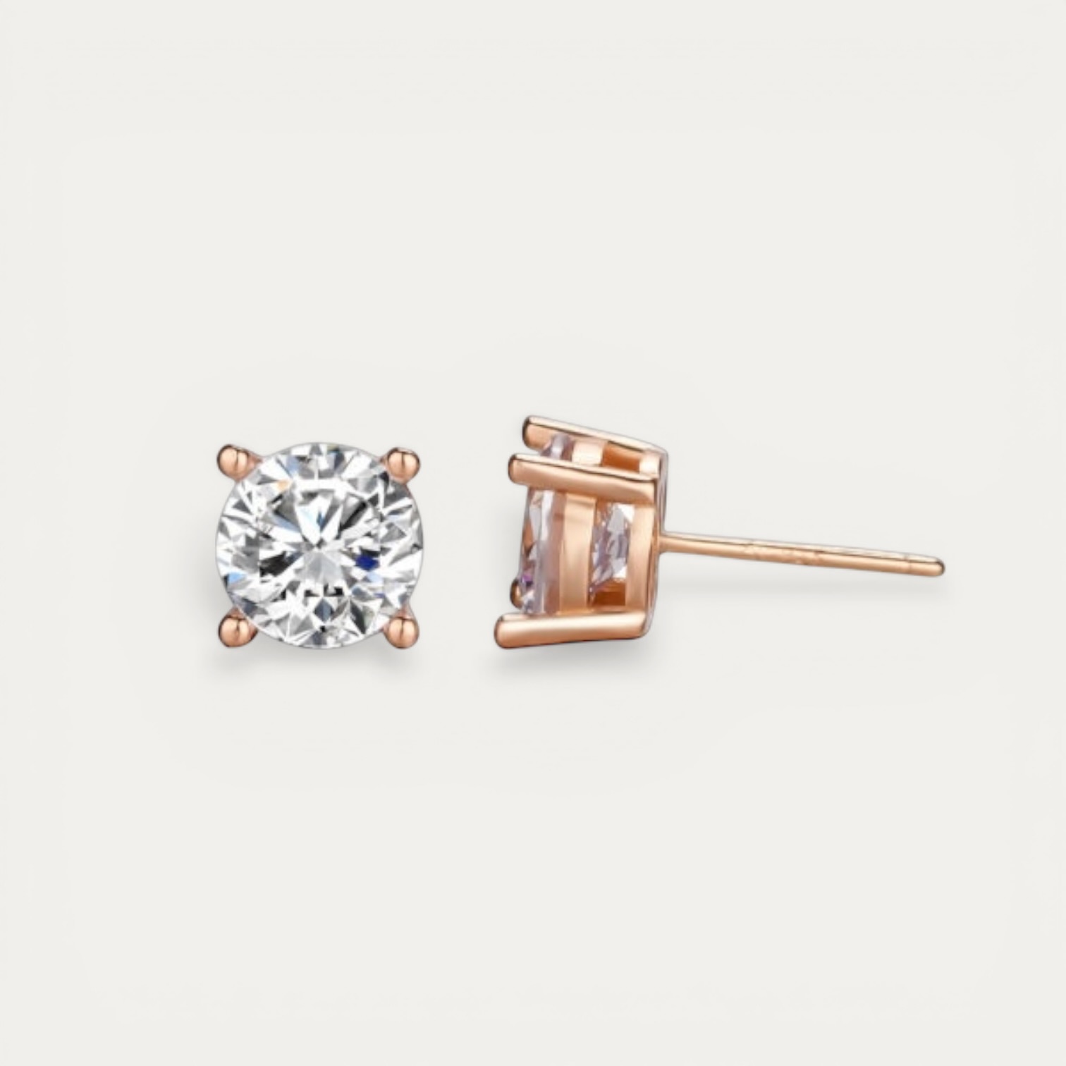 IMG_5283.JPG Rose Gold Plated Stud Earring - עגיל צמוד ציפוי רוז גולד זרקון עגול