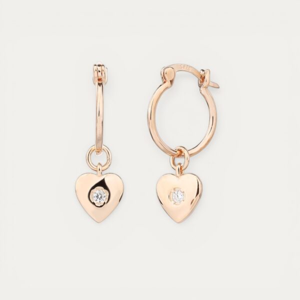 Classic Heart Rose Hoops - עגילי חישוק רוז גולד עם תליון לב נשלף